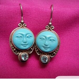 Sajen Sterling Silver Turquoise Moonface Dangle Earrings - Women Jewelry